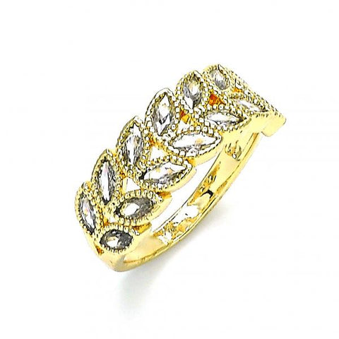 Anillo Multi Piedra 01.346.0019.09 Oro Laminado, Diseño de Oja, con Zirconia Cubica Blanca, Pulido, Dorado