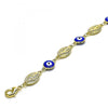 Pulsera Elegante 03.213.0159.08 Oro Laminado, Diseño de Virgen Maria y Ojo Griego, Diseño de Virgen Maria, Esmaltado Azul, Dorado