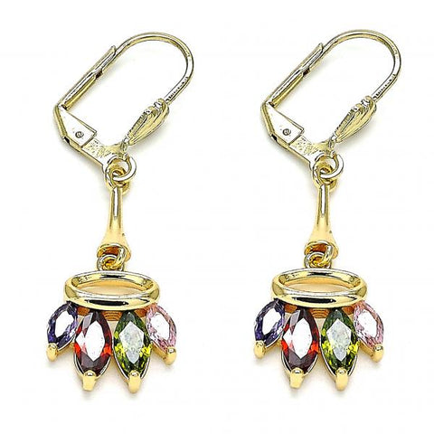 Arete Largo 02.387.0064 Oro Laminado, con Zirconia Cubica Multicolor, Pulido, Dorado