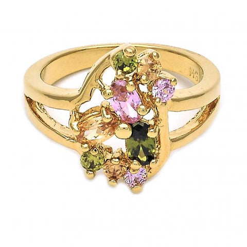 Anillo Multi Piedra 5.172.016.07 Oro Laminado, Diseño de Flor, con Zirconia Cubica Multicolor, Pulido, Dorado