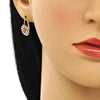 Arete Gancho Frances 02.122.0082.8 Oro Laminado, Diseño de Oja, con Cristal Rosa y Blanca, Pulido, Dorado