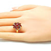 Anillo Multi Piedra 01.210.0094.1.08 Oro Laminado, con Zirconia Cubica Rubi y Amatista Oscuro, Pulido, Dorado