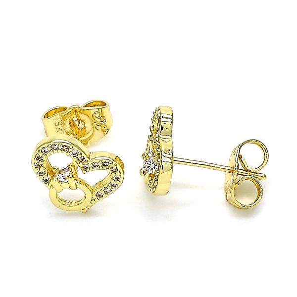 Arete Dormilona 02.156.0628 Oro Laminado, Diseño de Corazon, con Micro Pave Blanca, Pulido, Dorado