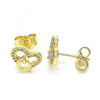 Arete Dormilona 02.156.0628 Oro Laminado, Diseño de Corazon, con Micro Pave Blanca, Pulido, Dorado