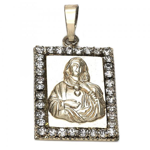 Dije Religioso 5.198.023 Oro Laminado, Diseño de Sagrado Corazon de Maria, con Zirconia Cubica Blanca, Pulido, Dorado