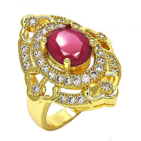 Anillo Multi Piedra 01.266.0010.1.07 Oro Laminado, con Zirconia Cubica Rubi y Blanca, Pulido, Dorado