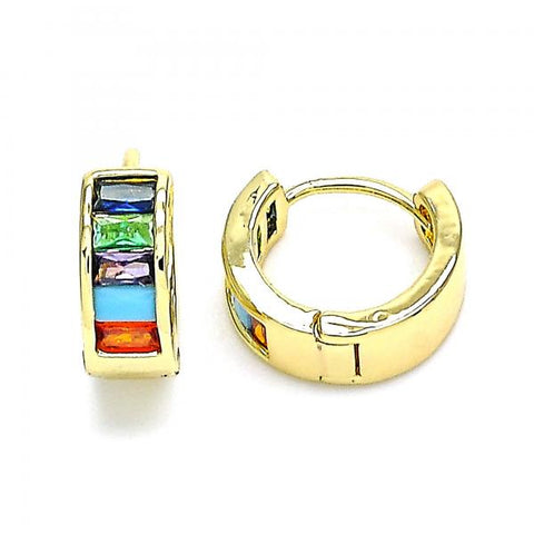 Argolla Huggie 02.210.0657.1.15 Oro Laminado, con Zirconia Cubica Multicolor, Pulido, Dorado