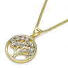 Collares con Dije 04.156.0386 Oro Laminado, Diseño de Arbol, con Zirconia Cubica Blanca, Pulido, Dorado