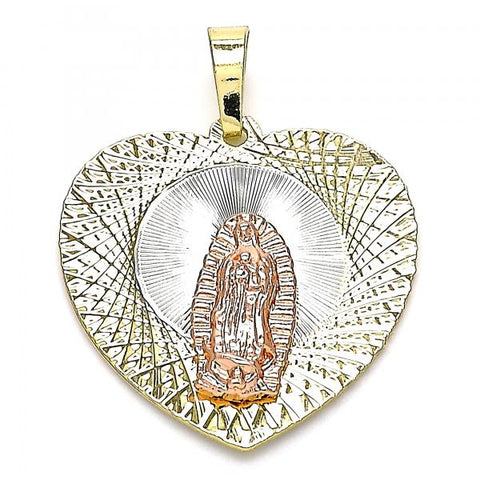 Dije Religioso 05.380.0132 Oro Laminado, Diseño de Guadalupe y Corazon, Diseño de Guadalupe, Diamantado, Tricolor