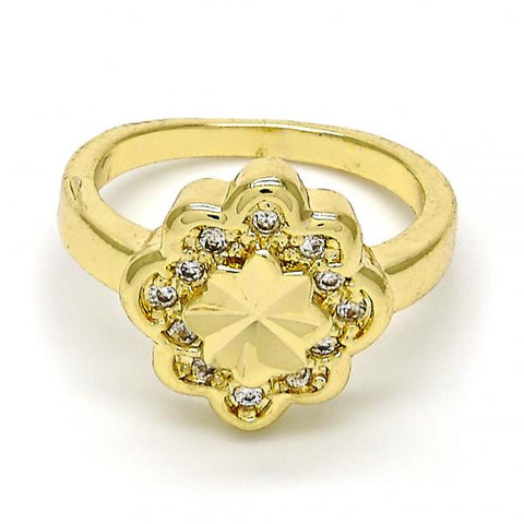 Anillo Multi Piedra 01.99.0083.09 Oro Laminado, Diseño de Flor, con Micro Pave Blanca, Pulido, Dorado