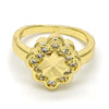 Anillo Multi Piedra 01.99.0083.09 Oro Laminado, Diseño de Flor, con Micro Pave Blanca, Pulido, Dorado