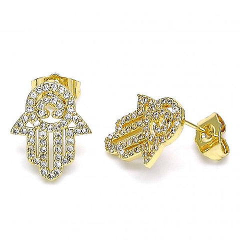 Arete Dormilona 02.284.0043 Oro Laminado, Diseño de Mano de Dios, con Micro Pave Blanca, Pulido, Dorado