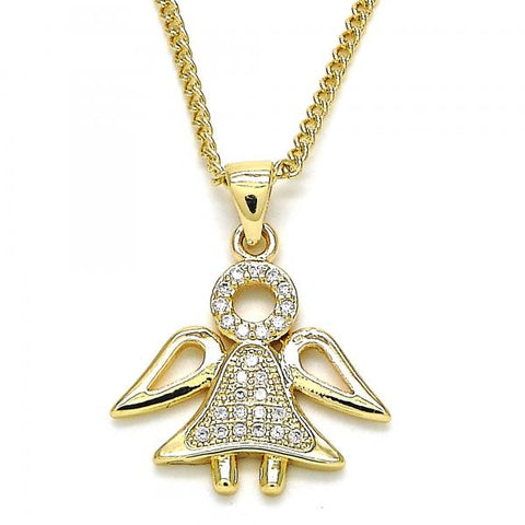 Collares con Dije 04.156.0091.1.20 Oro Laminado, Diseño de Angel, con Micro Pave Blanca, Pulido, Dorado