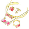 Collar, Pulso, Arete y Anillo 06.361.0011.1 Oro Laminado, Diseño de Elefante, Esmaltado Rosado, Dorado