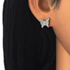 Arete Dormilona 02.336.0102 Plata Rodinada, Diseño de Mariposa, con Zirconia Cubica Blanca, Pulido, Rodinado