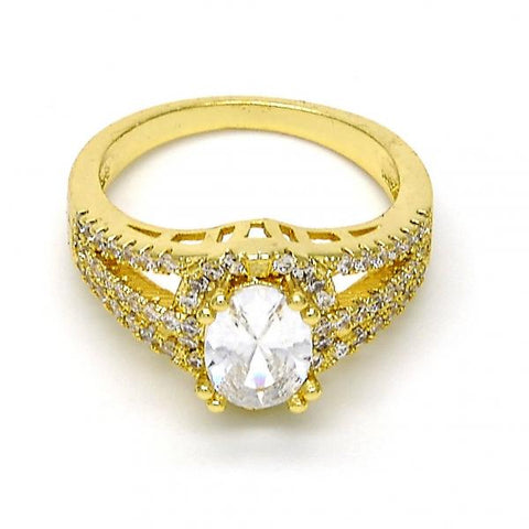 Anillo Multi Piedra 01.99.0070.09 Oro Laminado, con Zirconia Cubica Blanca y CristalBlanca, Pulido, Dorado