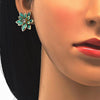 Arete Dormilona 02.64.0639 Oro Laminado, Diseño de Flor, con Cristal Turquoise y Blanca, Pulido, Dorado