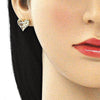 Juego de Arete y Dije de Adulto 10.156.0293.1 Oro Laminado, Diseño de Corazon, con Micro Pave Granate y Blanca, Pulido, Dorado