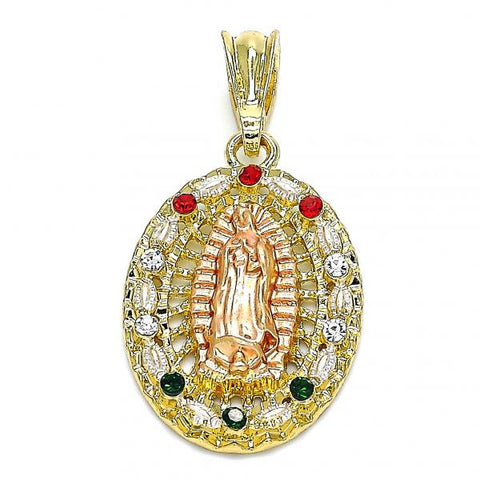 Dije Religioso 05.380.0045.1 Oro Laminado, Diseño de Guadalupe, con Cristal Multicolor, Pulido, Tricolor