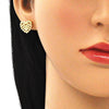 Arete Dormilona 02.156.0510 Oro Laminado, Diseño de Corazon, con Micro Pave Blanca, Pulido, Dorado