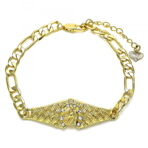 Pulsera Elegante 03.351.0034.08 Oro Laminado, con Cristal Blanca, Pulido, Dorado