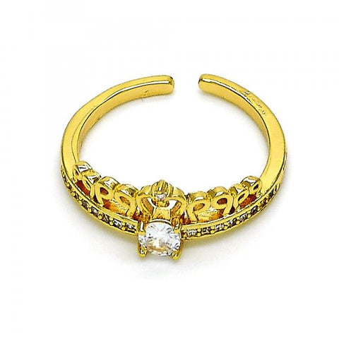 Anillo Multi Piedra 01.310.0032 Oro Laminado, Diseño de Corona, con Micro Pave Blanca, Pulido, Dorado