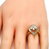 Anillo Multi Piedra 01.210.0010.08 Oro Laminado, Diseño de Flor y Gota, Diseño de Flor, con Zirconia Cubica Blanca, Pulido, Dorado