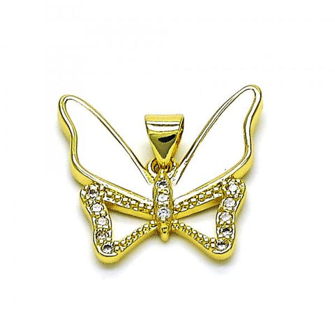 Dije Elegante 05.381.0015 Oro Laminado, Diseño de Mariposa, con Micro Pave Blanca, Esmaltado Blanco, Dorado