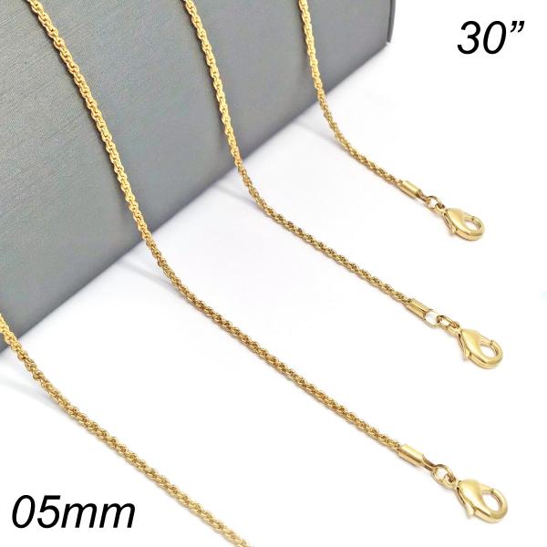 Gargantilla Básica 04.118.0111.30 Oro Laminado, Diseño de Rope, Diamantado, Dorado