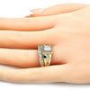 Anillo de Boda 01.284.0038.09 Oro Laminado, Diseño de Doble, con Zirconia Cubica Blanca, Pulido, Dorado