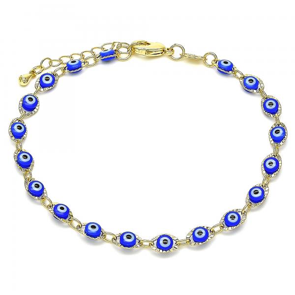 Pulsera Elegante 03.63.2212.2.07 Oro Laminado, Diseño de Ojo Griego, Resinado Azul, Dorado