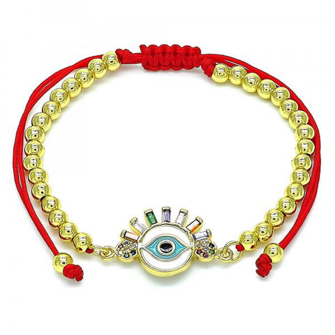 Pulsera Bolo Ajustable 03.381.0031.10 Oro Laminado, Diseño de Ojo Griego y Bola, Diseño de Ojo Griego, con Zirconia Cubica Multicolor y Micro PaveMulticolor, Esmaltado Blanco, Dorado