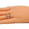Anillo Multi Piedra 01.210.0143.07 Oro Laminado, Diseño de Flor, con Zirconia Cubica Multicolor, Pulido, Dorado