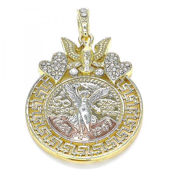 Dije Religioso 05.380.0021 Oro Laminado, Diseño de Moneda Centenario y Angel, Diseño de Moneda Centenario, con Cristal Blanca, Pulido, Tricolor