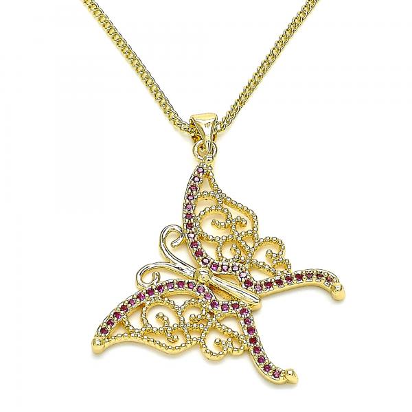 Collares con Dije 04.156.0242.20 Oro Laminado, Diseño de Mariposa, con Micro Pave Rubi, Pulido, Dorado