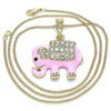 Collares con Dije 04.380.0026.20 Oro Laminado, Diseño de Elefante, con Cristal Blanca y Negro, Esmaltado Rosado, Dorado