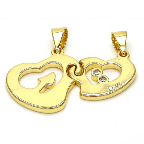 Dije Elegante 05.179.0064 Oro Laminado, Diseño de Corazon y Amor, Diseño de Corazon, con Zirconia Cubica Blanca, Pulido, Dorado