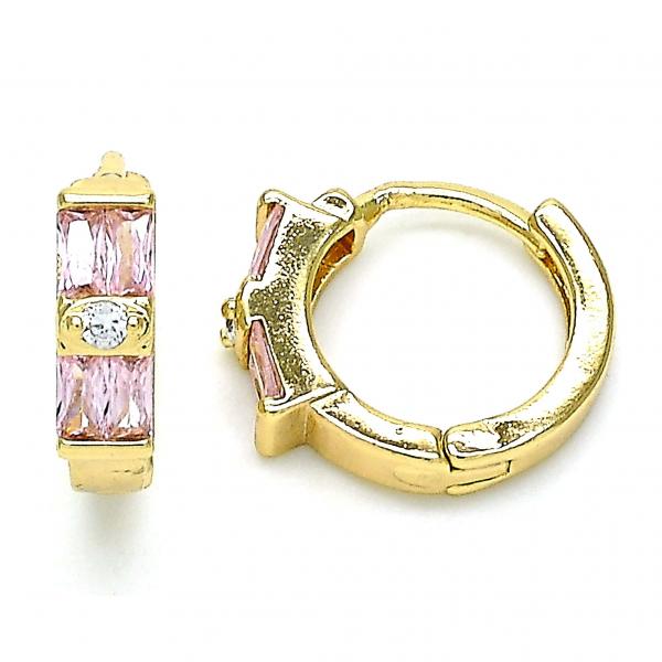 Argolla Huggie 02.284.0039.2.15 Oro Laminado, con Zirconia Cubica Rosado y Blanca, Pulido, Dorado