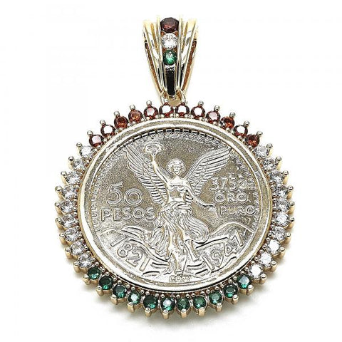 Dije Religioso 05.63.1161.1 Oro Laminado, Diseño de Moneda Centenario, con Zirconia Cubica Multicolor, Pulido, Dorado