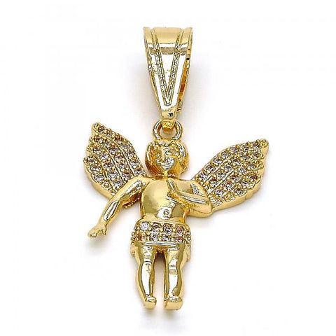 Dije Religioso 05.120.0040 Oro Laminado, Diseño de Angel, con Micro Pave Blanca, Pulido, Dorado