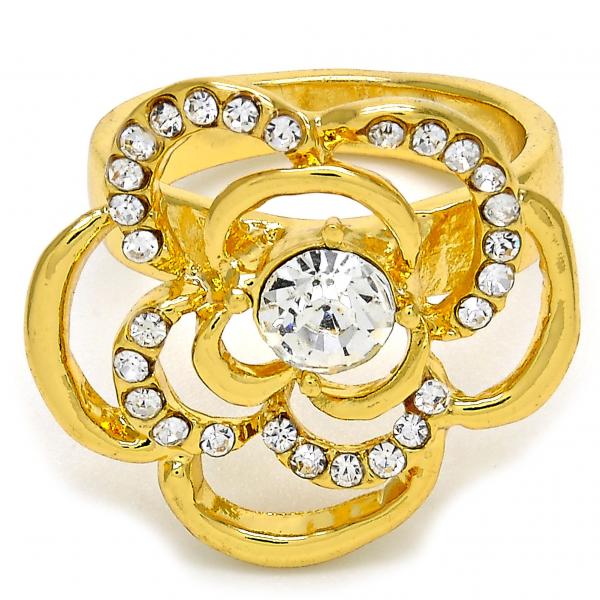 Anillo Multi Piedra 01.241.0025.07 Oro Laminado, Diseño de Flor, con Cristal Blanca, Pulido, Dorado