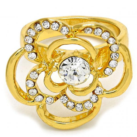 Anillo Multi Piedra 01.241.0025.07 Oro Laminado, Diseño de Flor, con Cristal Blanca, Pulido, Dorado