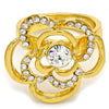 Anillo Multi Piedra 01.241.0025.07 Oro Laminado, Diseño de Flor, con Cristal Blanca, Pulido, Dorado