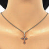 Collares con Dije 04.284.0010.1.22 Oro Laminado, Diseño de Cruz, con Zirconia Cubica Granate y Blanca, Pulido, Dorado