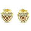 Arete Dormilona 02.156.0508.1 Oro Laminado, Diseño de Corazon, con Micro Pave Granate y Blanca, Pulido, Dorado