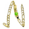 Pulsera con Placa 03.380.0057.06 Oro Laminado, Diseño de Trebol de Cuatro Hojas, Esmaltado Verde, Dorado