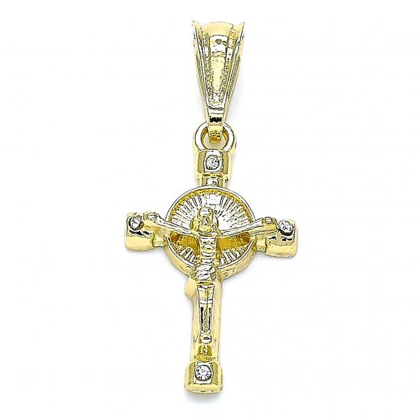 Dije Religioso 05.351.0180 Oro Laminado, Diseño de Crucifijo, con Cristal Blanca, Pulido, Dorado