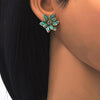 Arete Dormilona 02.64.0639 Oro Laminado, Diseño de Flor, con Cristal Turquoise y Blanca, Pulido, Dorado