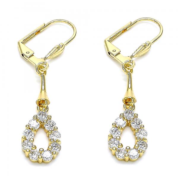 Arete Largo 02.387.0047 Oro Laminado, Diseño de Gota, con Zirconia Cubica Blanca, Pulido, Dorado