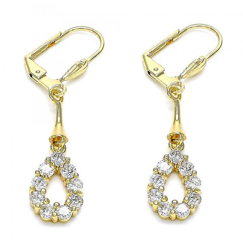 Arete Largo 02.387.0047 Oro Laminado, Diseño de Gota, con Zirconia Cubica Blanca, Pulido, Dorado